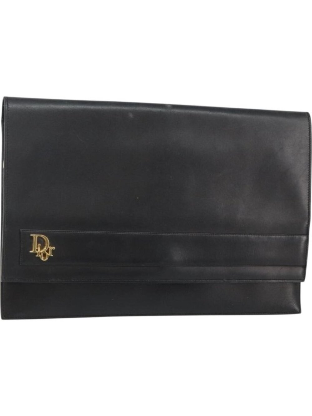 Christian Dior Clutch Bag Leather Black Gold